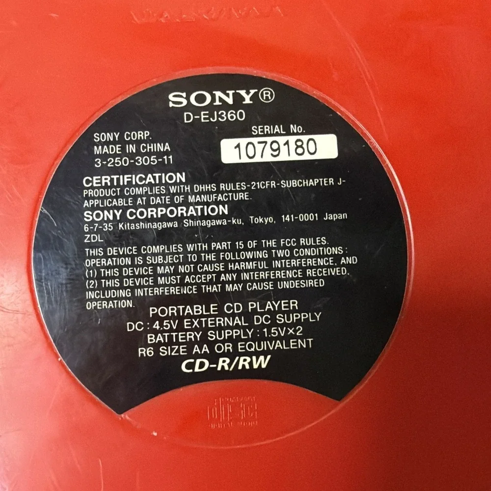 Sony D-EJ360 Red Cd Walkman Psyc G - Protection Portable For Parts Or repair